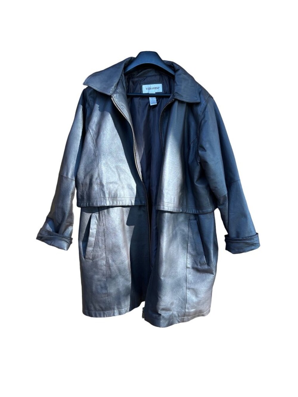 Vintage Veranesi Black Genuine Leather Jacket With Zip Front & Pockets Womens Si